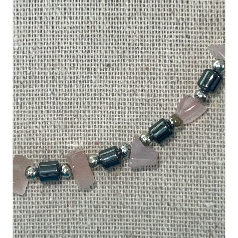 Pink Quartz and Hematite Genuine Necklace -- 16" - Picture 8 of 8